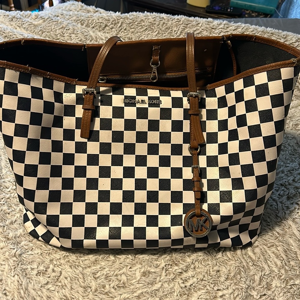 Rare Michael Kors Navy Checkered Tote